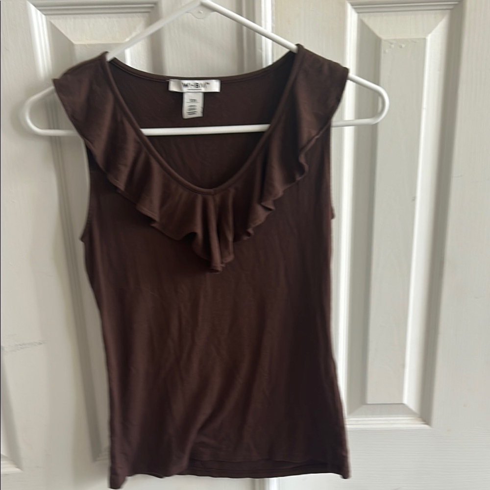 White House Black Market Brown Ruffled Fitted Tank Top